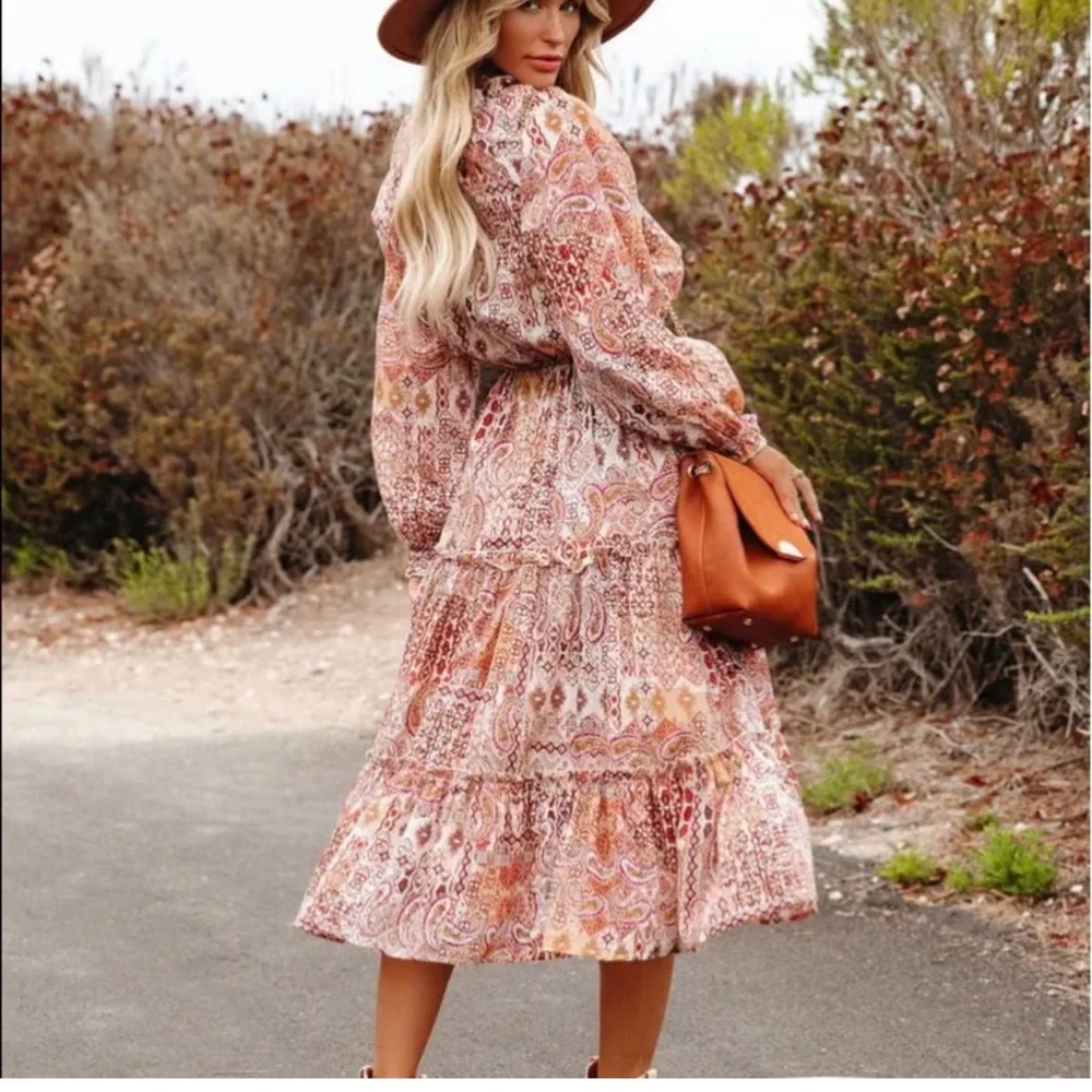 VICI Womens Midi Dresses | Dougherty Cotton Printed Ruffle Midi Dress - Picture 6 of 16